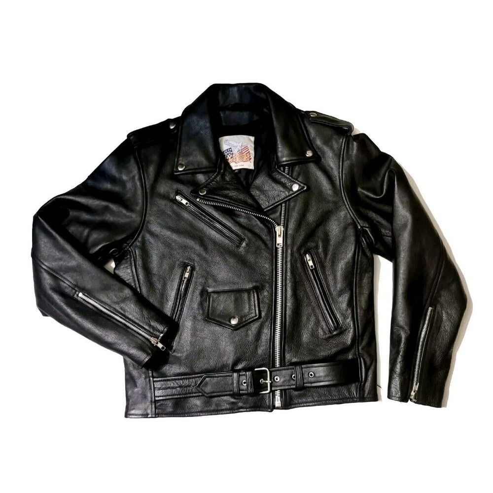 Vtg EXCELLED New York Women's Leather Biker Moto Jacket 20849 YKK Black Size 6